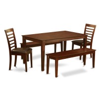 East West Furniture Caml5C-Mah-Lc Capri 5 Piece Room Furniture Set Includes A Rectangle Kitchen Table And 2 Faux Leather Dining Chairs With 2 Benches, 36X60 Inch