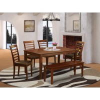 East West Furniture Caml6C-Mah-Lc Capri 6 Piece Set Contains A Rectangle Dining Room Table And 4 Faux Leather Upholstered Chairs With A Bench, 36X60 Inch