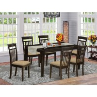 East West Furniture Capri 7 Piece Set Consist Of A Rectangle Dinner Table And 6 Linen Fabric Kitchen Dining Chairs, 36X60 Inch, Cappuccino