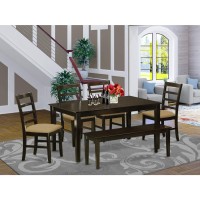 East West Furniture Capf6-Cap-C 6 Piece Set Contains A Rectangle Kitchen Table And 4 Linen Fabric Dining Chairs With A Bench, 36X60 Inch, Cappuccino