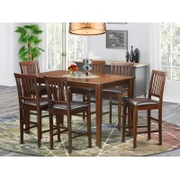 East West Furniture Duvn7H-Mah-Lc 7 Piece Counter Height Dining Table Set Consist Of A Rectangle Wooden Table And 6 Faux Leather Kitchen Dining Chairs, 36X60 Inch, Mahogany
