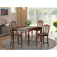 East West Furniture Chel5-Mah-C Chelsea 5 Piece Counter Height Set Includes A Square Dining Room Table With Butterfly Leaf And 4 Linen Fabric Upholstered Chairs, 54X54 Inch