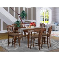 East West Furniture Chel7-Mah-C 7 Piece Counter Height Set Consist Of A Square Dining Room Table With Butterfly Leaf And 6 Linen Fabric Upholstered Chairs, 54X54 Inch