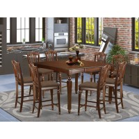 East West Furniture Chel9-Mah-C Chelsea 9 Piece Counter Height Pub Set Includes A Square Dining Table With Butterfly Leaf And 8 Linen Fabric Upholstered Kitchen Chairs, 54X54 Inch