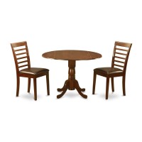 East West Furniture Dlml3-Mah-Lc 3 Piece Room Furniture Set Contains A Round Kitchen Table With Dropleaf And 2 Faux Leather Upholstered Dining Chairs, 42X42 Inch