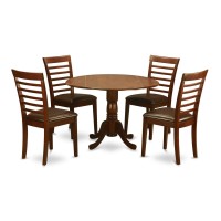 East West Furniture Dlml5-Mah-Lc 5 Piece Modern Set Includes A Round Wooden Table With Dropleaf And 4 Faux Leather Upholstered Dining Chairs, 42X42 Inch