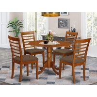 East West Furniture Dublin 5 Piece Dinette Set For 4 Includes A Round Room Table With Dropleaf And 4 Linen Fabric Upholstered Dining Chairs, 42X42 Inch, Saddle Brown