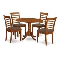 East West Furniture Dublin 5 Piece Dinette Set For 4 Includes A Round Room Table With Dropleaf And 4 Linen Fabric Upholstered Dining Chairs, 42X42 Inch, Saddle Brown