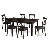 East West Furniture Hebo7-Cap-Lc Henley 7 Piece Kitchen Set Consist Of A Rectangle Table With Pedestal And 6 Faux Leather Dining Room Chairs, 42X72 Inch