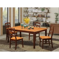 East West Furniture Henl5-Brn-W 5-Pc Dining Set - A Self-Storing Butterfly Leaf Kitchen Table - 4 Mid Century Dining Chairs With Solid Wood Seat & Ladder Back - Brown Finish