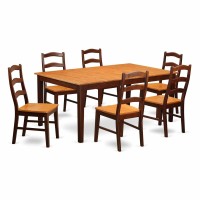 East West Furniture Henley 7 Piece Set Consist Of A Rectangle Dining Room Table With Pedestal And 6 Wooden Seat Chairs, 42X72 Inch, Brown