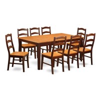 East West Furniture Henl9-Brn-W 9 Piece Kitchen Table & Chairs Set Includes A Rectangle Dining Room Table With Pedestal And 8 Dining Chairs, 42X72 Inch, Brown