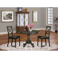 East West Furniture Hlbo3-Cap-Lc 3 Piece Dining Table Set For Small Spaces Contains A Round Dining Room Table With Pedestal And 2 Faux Leather Upholstered Chairs, 42X42 Inch, Cappuccino