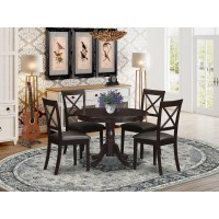 East West Furniture Hlbo5-Cap-Lc 5 Piece Dinette Set For 4 Includes A Round Dining Room Table With Pedestal And 4 Faux Leather Upholstered Dining Chairs, 42X42 Inch, Cappuccino