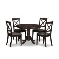 East West Furniture Hlbo5-Cap-Lc 5 Piece Dinette Set For 4 Includes A Round Dining Room Table With Pedestal And 4 Faux Leather Upholstered Dining Chairs, 42X42 Inch, Cappuccino