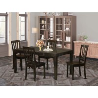 East West Furniture Lyan5-Cap-W Lynfield 5 Piece Kitchen Set For 4 Includes A Rectangle Dining Room Table With Butterfly Leaf And 4 Solid Wood Seat Chairs, 36X66 Inch, Cappuccino
