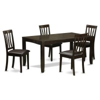 East West Furniture Lyan5-Cap-Lc Lynfield 5 Piece Modern Set Includes A Rectangle Wooden Table With Butterfly Leaf And 4 Faux Leather Kitchen Dining Chairs, 36X66 Inch, Cappuccino