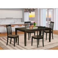 East West Furniture Lyan5-Cap-C Lynfield 5 Piece Modern Set Includes A Rectangle Wooden Table With Butterfly Leaf And 4 Linen Fabric Dining Room Chairs, 36X66 Inch, Cappuccino