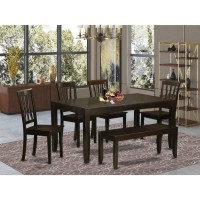 East West Furniture Lyan6-Cap-W Lynfield 6 Piece Set Contains A Rectangle Dining Room Table With Butterfly Leaf And 4 Wooden Seat Chairs With A Bench, 36X66 Inch, Cappuccino