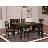 East West Furniture Lyan6-Cap-Lc Lynfield 6 Piece Set Contains A Rectangle Dining Room Table With Butterfly Leaf And 4 Faux Leather Upholstered Chairs With A Bench, 36X66 Inch, Cappuccino