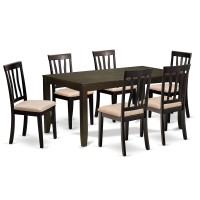 East West Furniture Lyan7-Cap-C Lynfield 7 Piece Set Consist Of A Rectangle Dinner Table With Butterfly Leaf And 6 Linen Fabric Dining Room Chairs, 36X66 Inch, Cappuccino