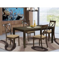 East West Furniture Lybo5-Cap-C Lynfield 5 Piece Room Set Includes A Rectangle Kitchen Table With Butterfly Leaf And 4 Linen Fabric Upholstered Dining Chairs, 36X66 Inch