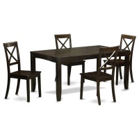 East West Furniture Lybo5-Cap-W Lynfield 5 Piece Dining Set For 4 Includes A Rectangle Kitchen Table With Butterfly Leaf And 4 Dinette Chairs, 36X66 Inch, Cappuccino