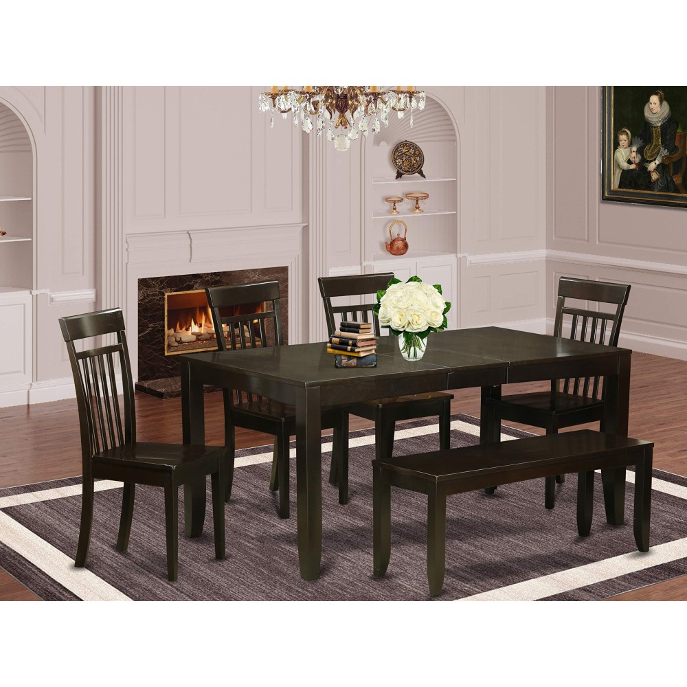 East West Furniture Lyca6-Cap-W Lynfield 6 Piece Modern Set Contains A Rectangle Wooden Table With Butterfly Leaf And 4 Dining Chairs With A Bench, 36X66 Inch, Cappuccino