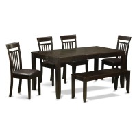 East West Furniture Lyca6-Cap-Lc Lynfield 6 Piece Set Contains A Rectangle Dining Room Table With Butterfly Leaf And 4 Faux Leather Kitchen Chairs With A Bench, 36X66 Inch, Cappuccino