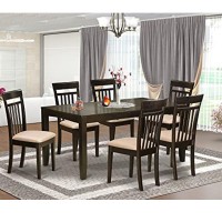East West Furniture Lyca7-Cap-C Lynfield 7 Piece Room Set Consist Of A Rectangle Wooden Table With Butterfly Leaf And 6 Linen Fabric Kitchen Dining Chairs, 36X66 Inch, Cappuccino