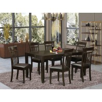 East West Furniture Lyca7-Cap-Lc Lynfield 7 Piece Kitchen Set Consist Of A Rectangle Wooden Table With Butterfly Leaf And 6 Faux Leather Dining Chairs, 36X66 Inch, Cappuccino