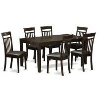 East West Furniture Lyca7-Cap-Lc Lynfield 7 Piece Kitchen Set Consist Of A Rectangle Wooden Table With Butterfly Leaf And 6 Faux Leather Dining Chairs, 36X66 Inch, Cappuccino
