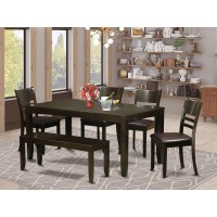 East West Furniture Lyfd6-Cap-Lc Lynfield 6 Piece Set Contains A Rectangle Dining Room Table With Butterfly Leaf And 4 Faux Leather Kitchen Chairs With A Bench, 36X66 Inch