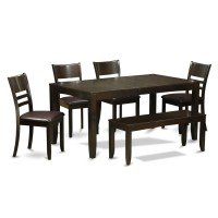 East West Furniture Lyfd6-Cap-Lc Lynfield 6 Piece Set Contains A Rectangle Dining Room Table With Butterfly Leaf And 4 Faux Leather Kitchen Chairs With A Bench, 36X66 Inch