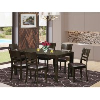 East West Furniture Lyfd7-Cap-Lc Lynfield 7 Piece Dining Room Furniture Set Consist Of A Rectangle Kitchen Table With Butterfly Leaf And 6 Faux Leather Upholstered Chairs, 36X66 Inch