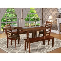 East West Furniture Mila5D-Mah-Lc Milan 5 Piece Dinette Set Includes A Rectangle Table With Butterfly Leaf And 2 Faux Leather Dining Room Chairs With 2 Benches, 36X54 Inch