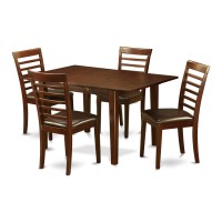East West Furniture Mila5-Mah-Lc Milan 5 Piece Set For 4 Includes A Rectangle Kitchen Table With Butterfly Leaf And 4 Faux Leather Dining Room Chairs, 36X54 Inch