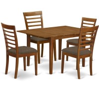 East West Furniture Mila5-Sbr-C Milan 5 Piece Set Includes A Rectangle Dining Room Table With Butterfly Leaf And 4 Linen Fabric Upholstered Kitchen Chairs, 36X54 Inch
