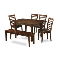 East West Furniture Mila6D-Mah-Lc Milan 6 Piece Set Contains A Rectangle Dining Room Table With Butterfly Leaf And 4 Faux Leather Upholstered Chairs With A Bench, 36X54 Inch
