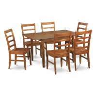 East West Furniture Milan 7 Piece Set Consist Of A Rectangle Dining Table With Butterfly Leaf And 6 Kitchen Chairs, 36X54 Inch, Saddle Brown