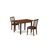 East West Furniture Noml3-Mah-Lc 3 Piece Dining Table Set Contains A Rectangle Dining Room Table With Butterfly Leaf And 2 Faux Leather Upholstered Chairs, 32X54 Inch, Mahogany