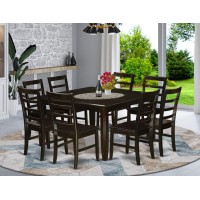 East West Furniture Parf9-Cap-W 9 Piece Modern Set Includes A Square Wooden Table With Butterfly Leaf And 8 Kitchen Dining Chairs, 54X54 Inch