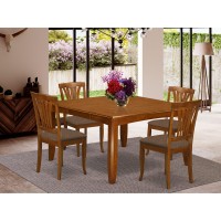 East West Furniture Pfav5-Sbr-C 5 Piece Dining Table Set For 4 Includes A Square Kitchen Table With Butterfly Leaf And 4 Linen Fabric Kitchen Dining Chairs, 54X54 Inch, Saddle Brown