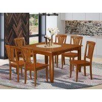 East West Furniture Pfav7-Sbr-W 7 Piece Dining Table Set Consist Of A Square Dining Room Table With Butterfly Leaf And 6 Wooden Seat Chairs, 54X54 Inch, Saddle Brown