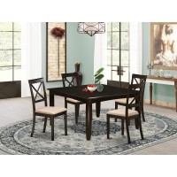 East West Furniture Pfbo6-Cap-W 6 Piece Dining Table Set Contains A Square Dining Room Table With Butterfly Leaf And 4 Wooden Seat Chairs With A Bench, 54X54 Inch, Cappuccino