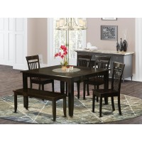 East West Furniture Pfca6-Cap-W 6 Piece Kitchen Table Set Contains A Square Dining Table With Butterfly Leaf And 4 Dining Chairs With A Bench, 54X54 Inch, Cappuccino