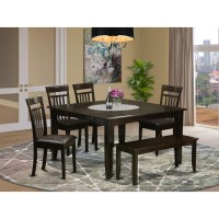 East West Furniture Pfca6-Cap-Lc 6 Piece Dining Table Set Contains A Square Dining Room Table With Butterfly Leaf And 4 Faux Leather Upholstered Chairs With A Bench, 54X54 Inch, Cappuccino