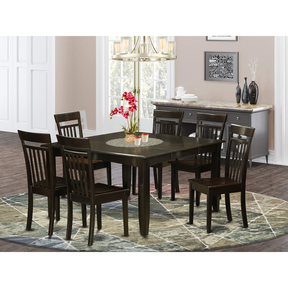 East West Furniture Pfca7-Cap-W 7 Piece Modern Dining Table Set Consist Of A Square Wooden Table With Butterfly Leaf And 6 Dining Room Chairs, 54X54 Inch, Cappuccino