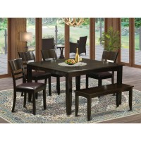 East West Furniture Pfly6-Cap-Lc 6 Piece Dining Set Contains A Square Dining Room Table With Butterfly Leaf And 4 Faux Leather Kitchen Chairs With A Bench, 54X54 Inch, Cappuccino