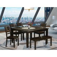 East West Furniture Pfly6-Cap-W 6 Piece Dining Set Contains A Square Dining Room Table With Butterfly Leaf And 4 Kitchen Chairs With A Bench, 54X54 Inch, Cappuccino